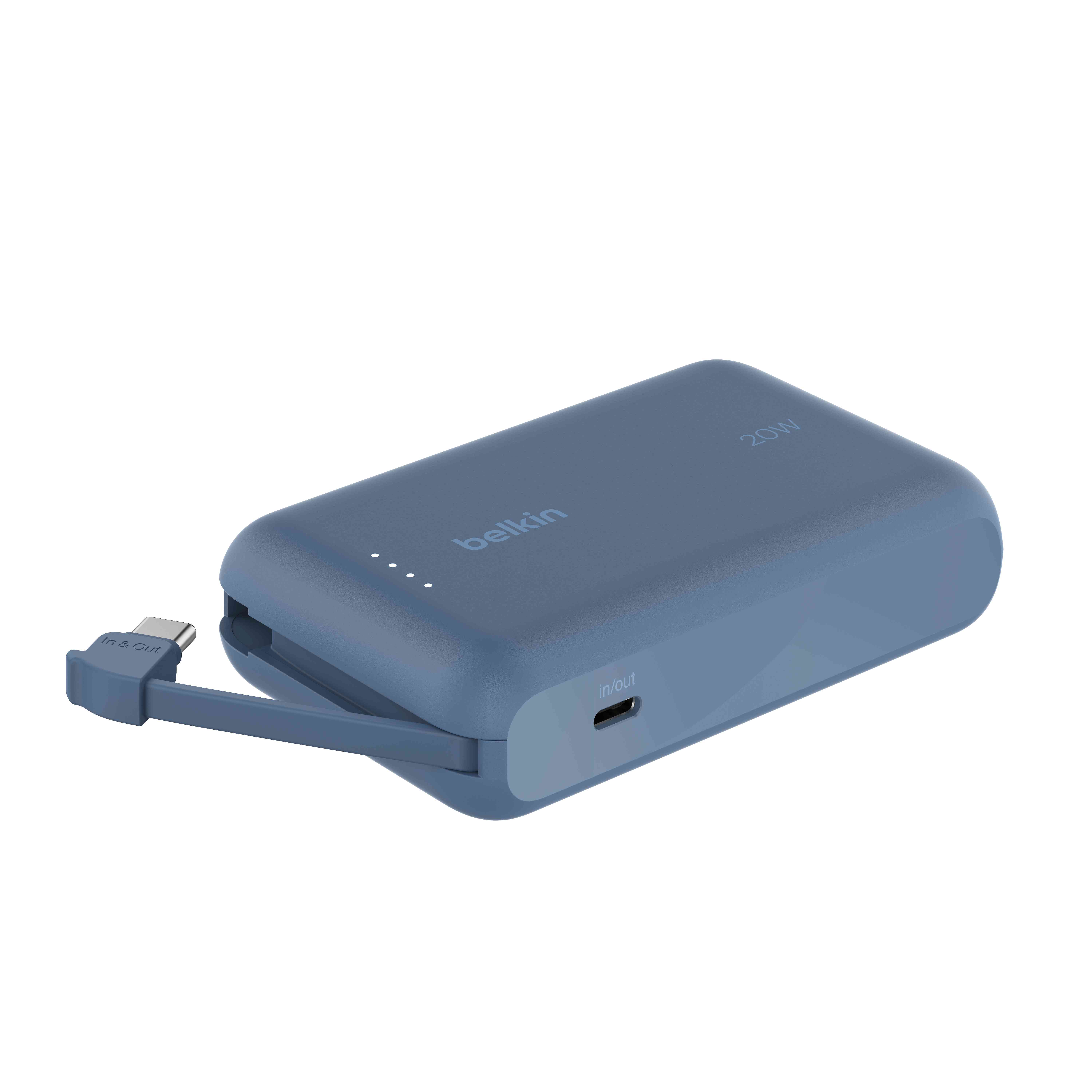 Belkin Powerbank mit integriertem USB-C Kabel, Blau, USB-C, 10.000 mAh