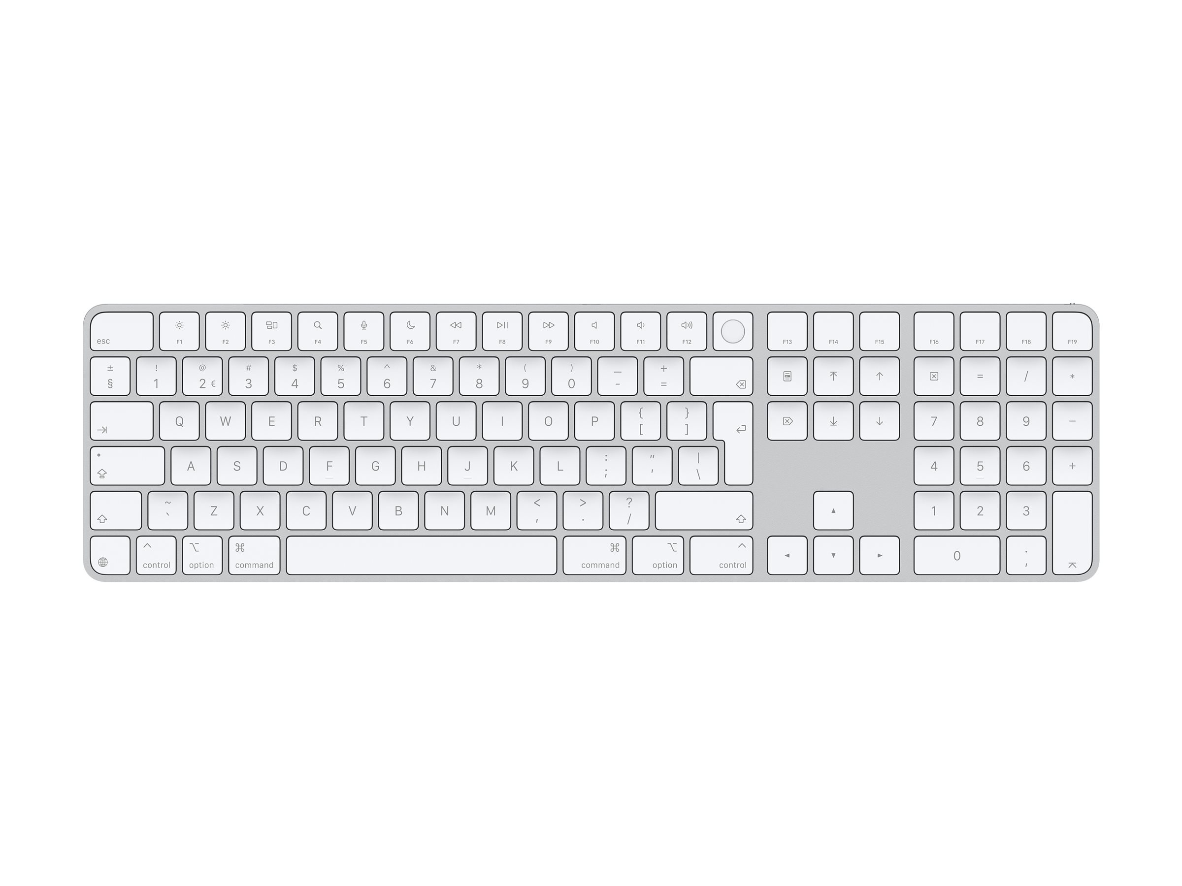 Apple Magic Keyboard with Touch ID and Numeric Keypad, Silver, Bluetooth, Niederländisch, 2 - 3 W