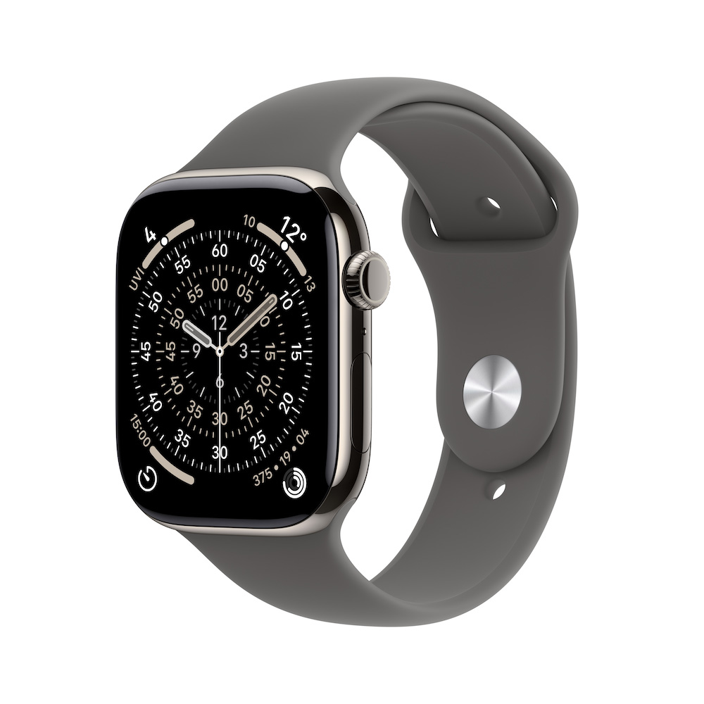 Apple Watch Series 11 Sportarmband, Natur, Steingrau, Titanium, 42mm, GPS + Cellular, S/M
