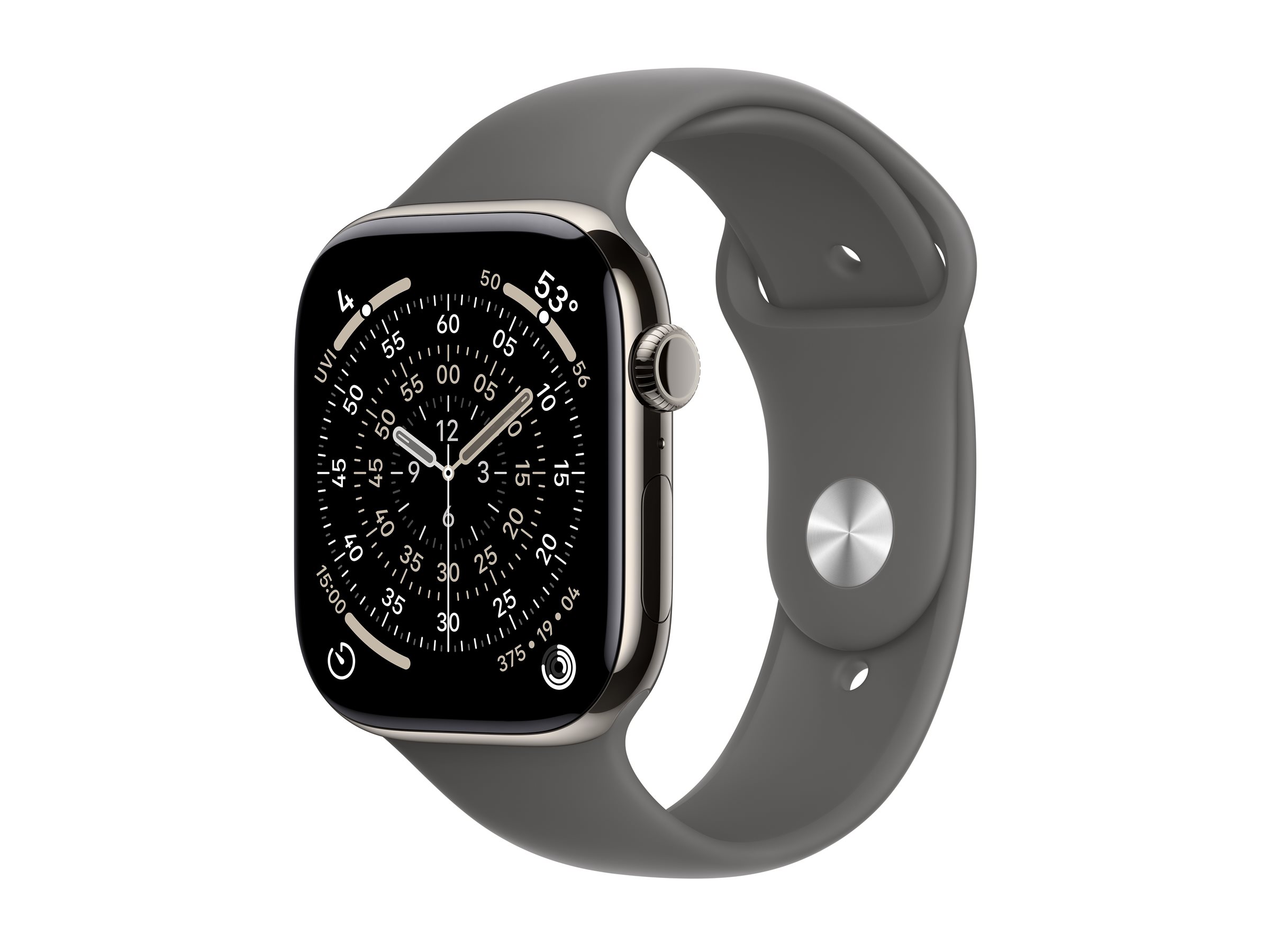 Apple Watch Series 11 Sportarmband, Natur, Steingrau, Titanium, 46mm, GPS + Cellular, S/M