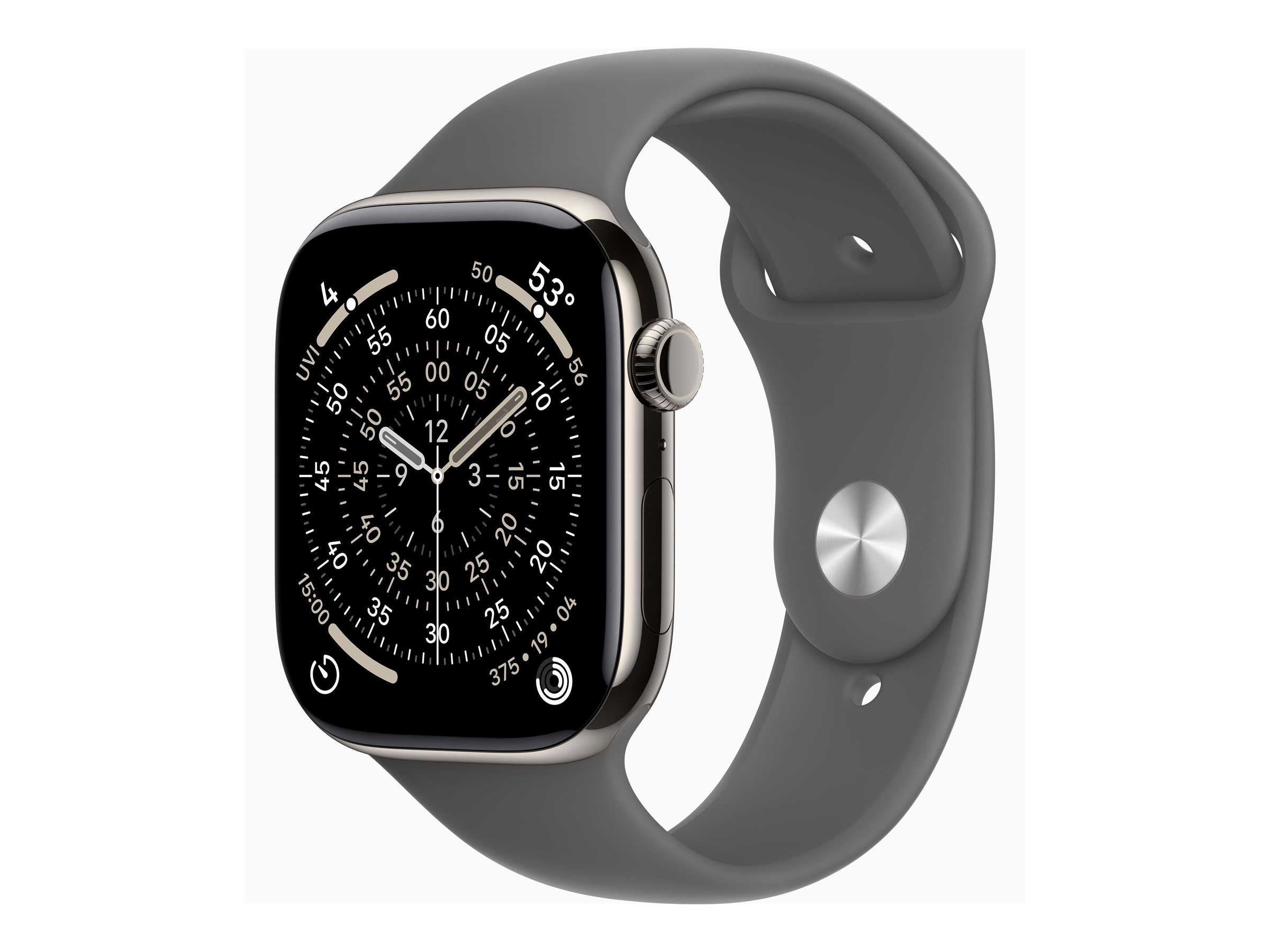 Apple Watch Series 11 Sportarmband, Natur, Steingrau, Titanium, 46mm, GPS + Cellular, M/L