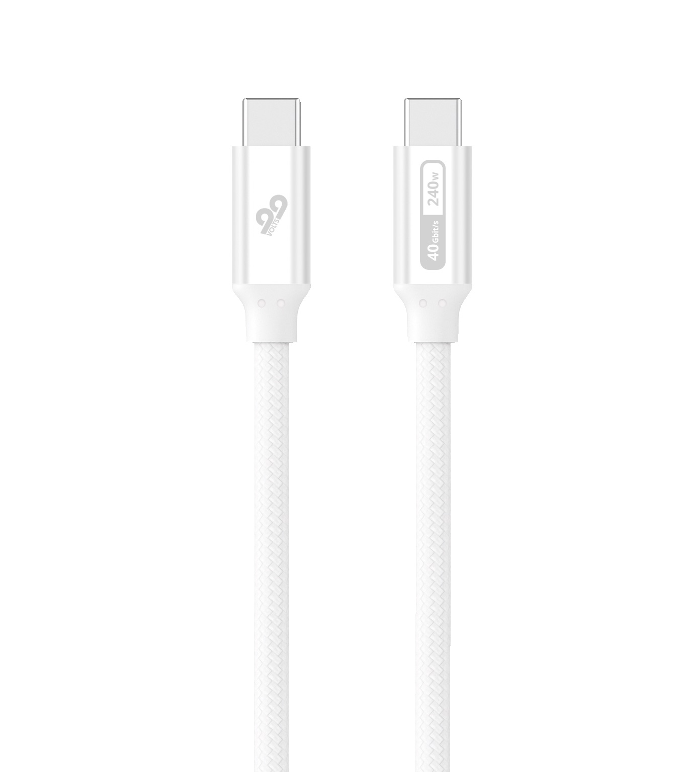 99VOLTS 40 Gbit/s USB-C auf USB-C Kabel geflochten, Weiß, 1m, 240W