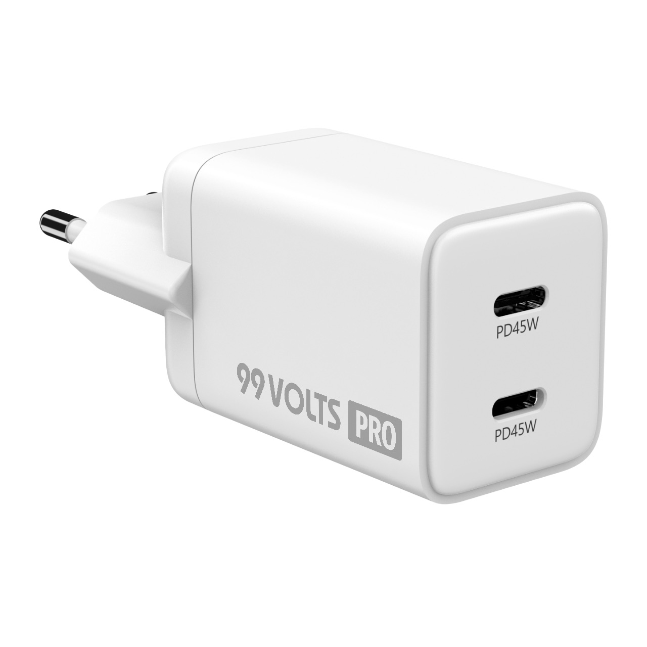 99VOLTS GaN PD USB-C Power Adapter (2 in 1), Weiß, 45W