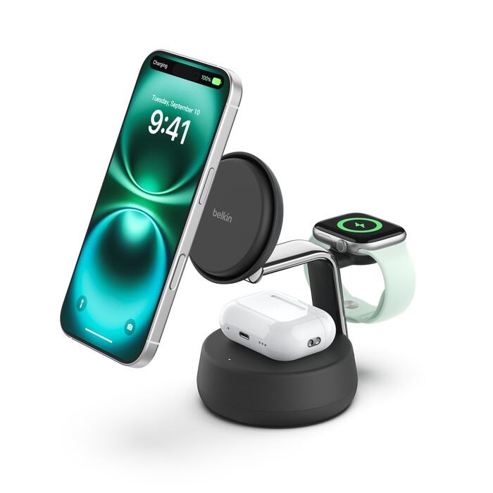 Belkin Wireless Charger mit QI2, Dunkelgrau, 3 in 1, 25W