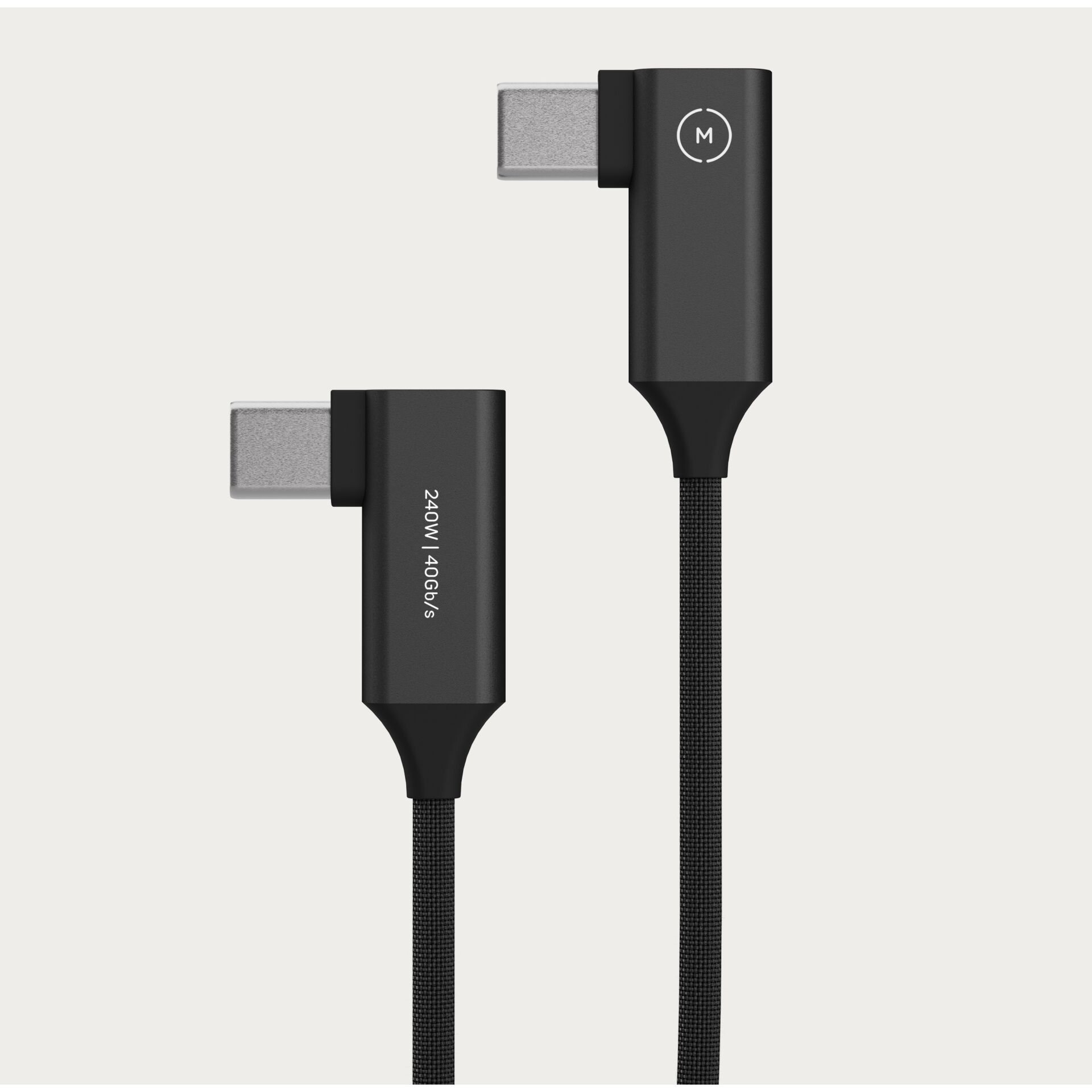 Moment Superflex rechtwinkliges USB-C zu USB-C Kabel, Schwarz, 0,1m
