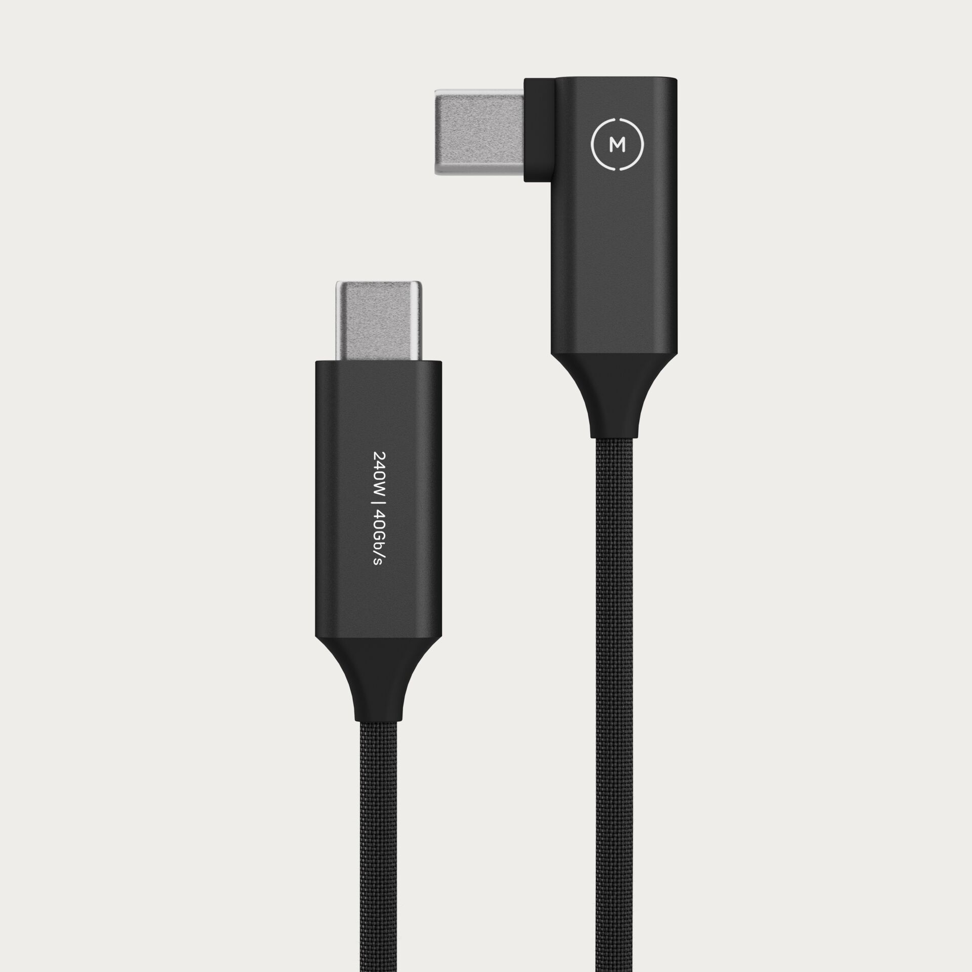 Moment Superflex rechtwinkliges USB-C zu USB-C Kabel, Schwarz, 0,23m