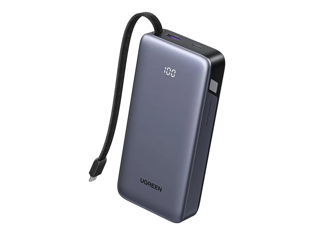 UGREEN Nexode PB536 Powerbank mit integriertem USB-C Kabel, Grau, 20.000 mAh