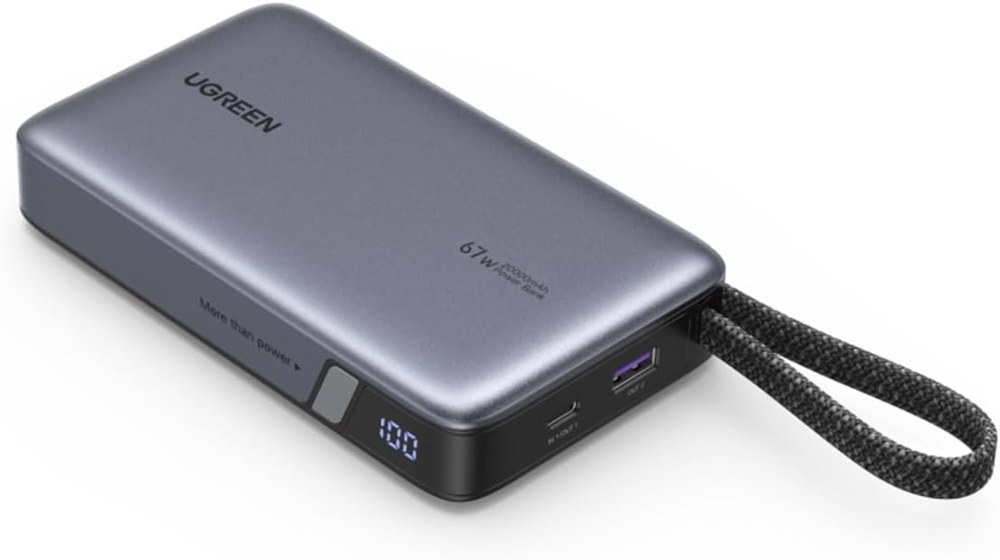 UGREEN Nexode PB550 Powerbank mit integriertem Kabel, Grau, 20.000 mAh