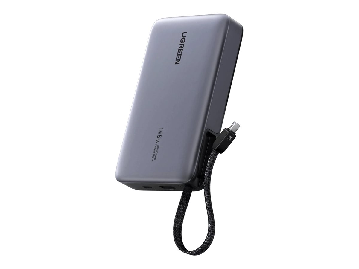 UGREEN Nexode PB551 Powerbank mit integriertem USB-C Kabel, Grau, 20.000 mAh