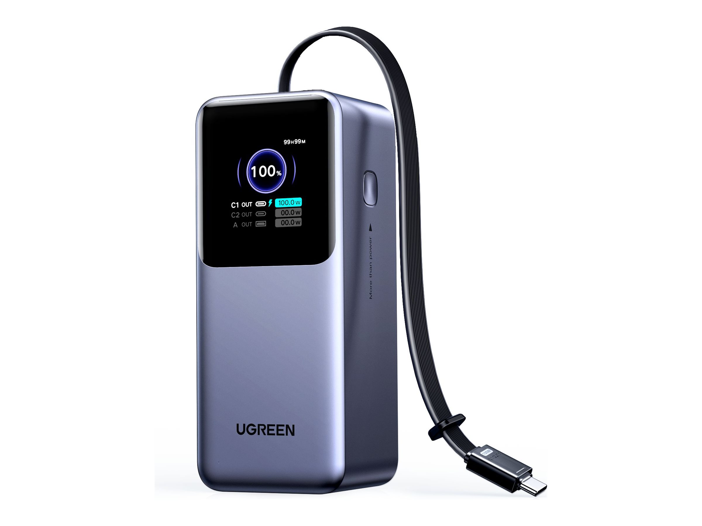 UGREEN Nexode Pro Powerbank mit Display & USB-C Kabel, Grau, 20.000 mAh