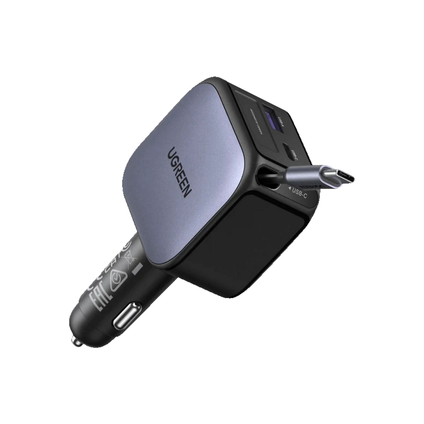 UGREEN Nexode Pro KFZ-Ladegerät mit ausziehbarem USB-C Kabel, Schwarz, 90W
