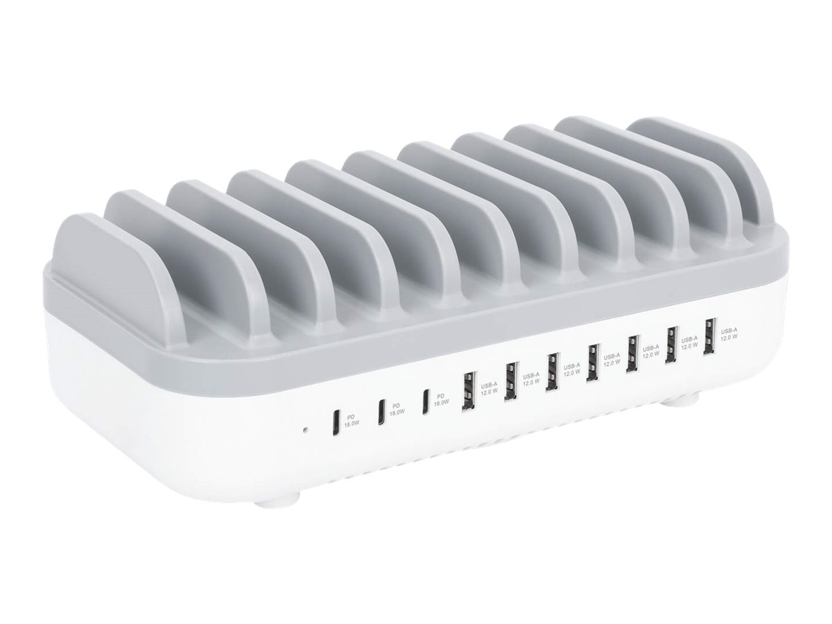 Manhattan Ladestation, Spannungsversorgung, 120W, 10 Anschlüsse, Grau-Weiß, Weiß/Grau, 120W