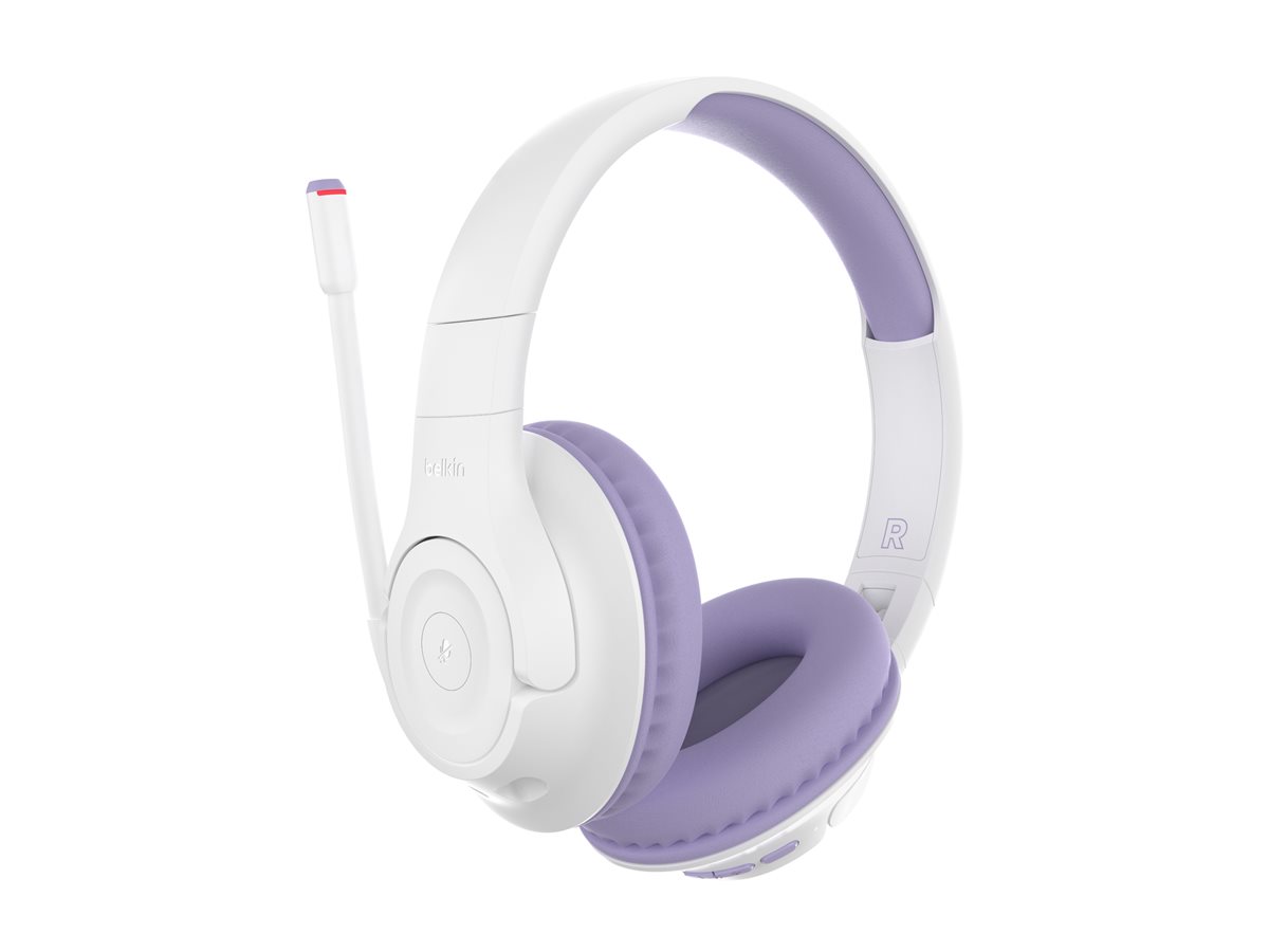 Belkin SoundForm Inspire Kopfhörer für Kinder, Weiß/Lavendel, On-Ear, Over-Ear, Kabellos