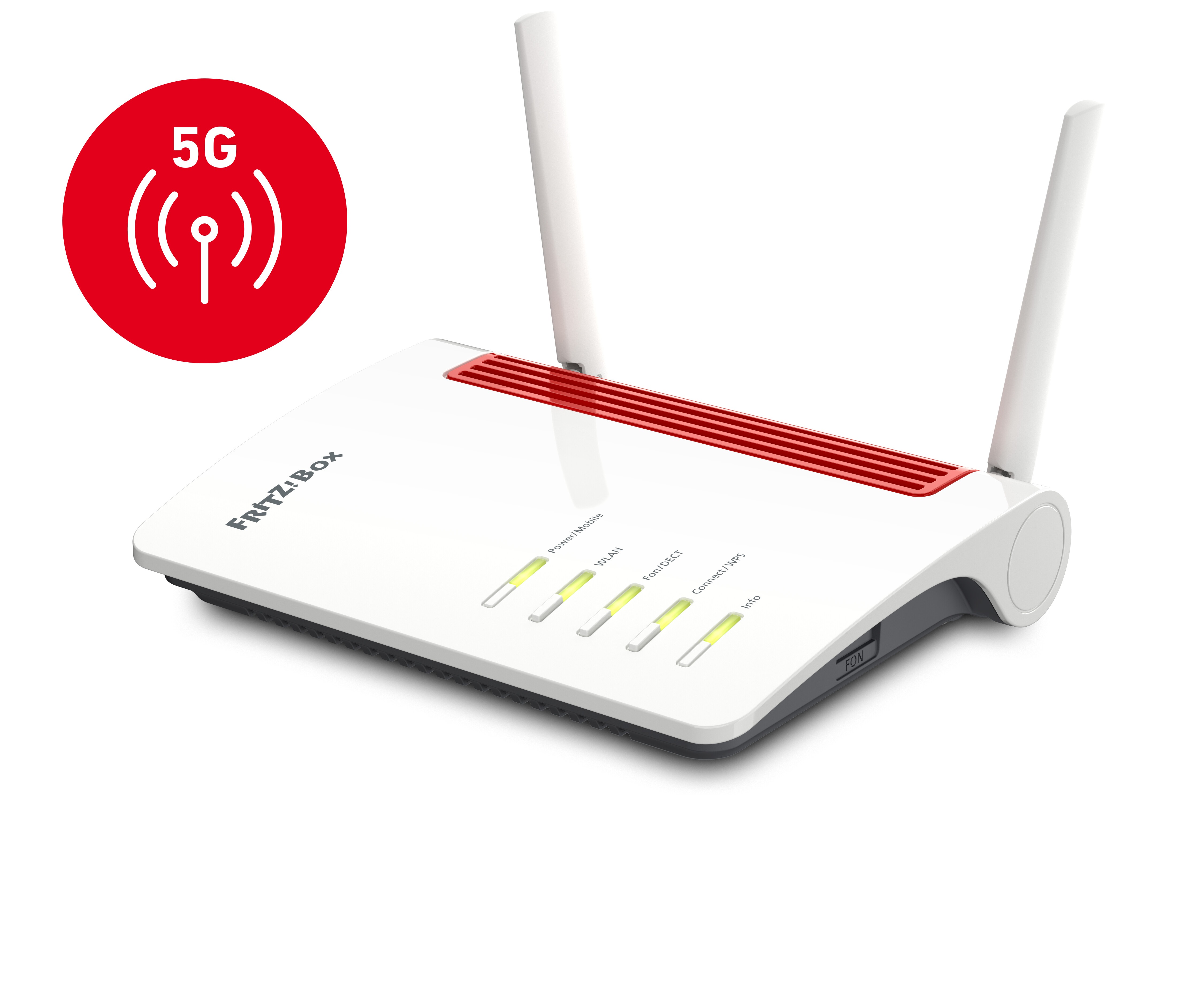AVM FRITZ!Box 6850 5G WLAN Router, Weiß/Rot, 4-Port