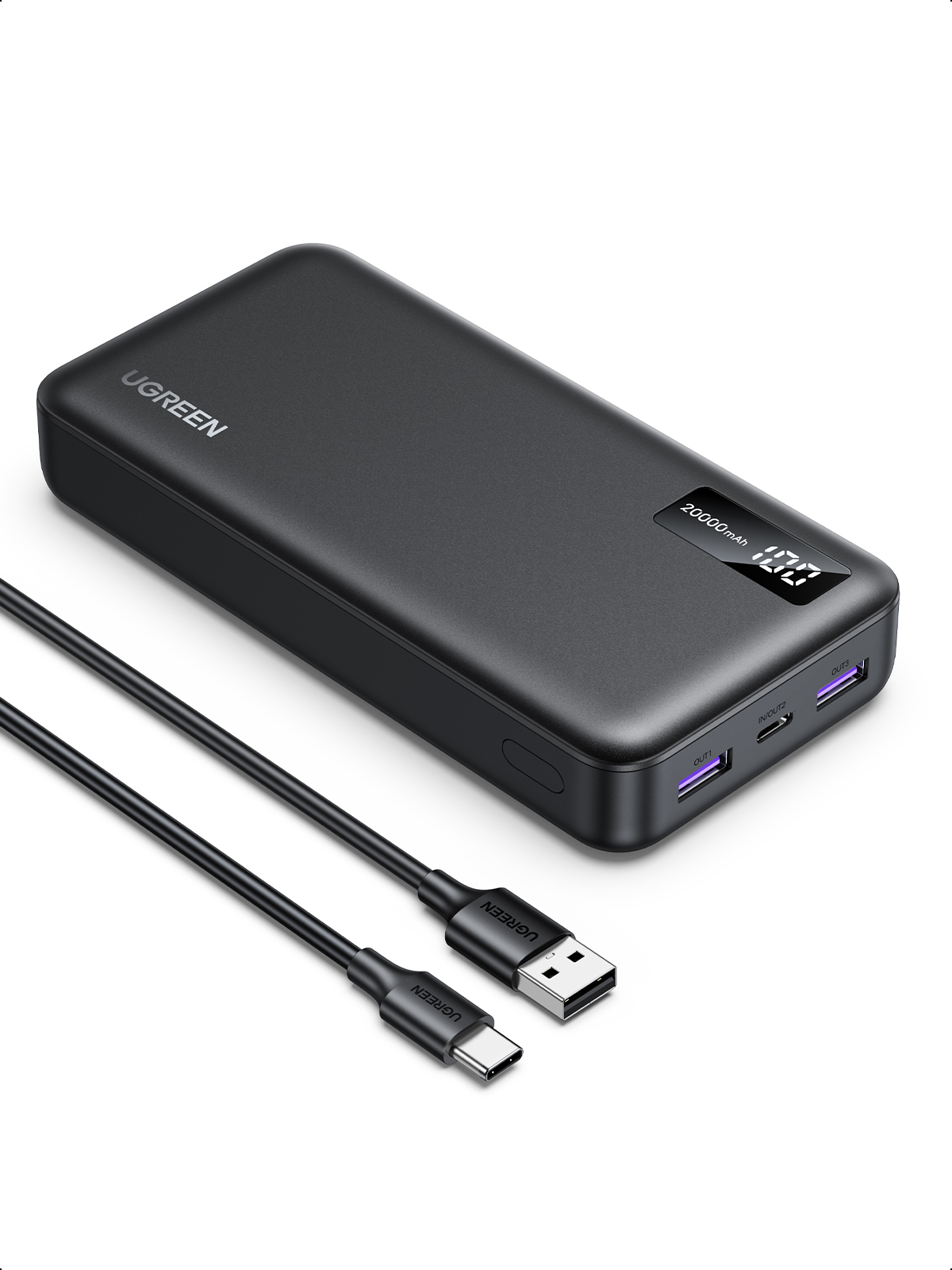 UGREEN PB312 Powerbank mit Display, Schwarz, 20.000 mAh