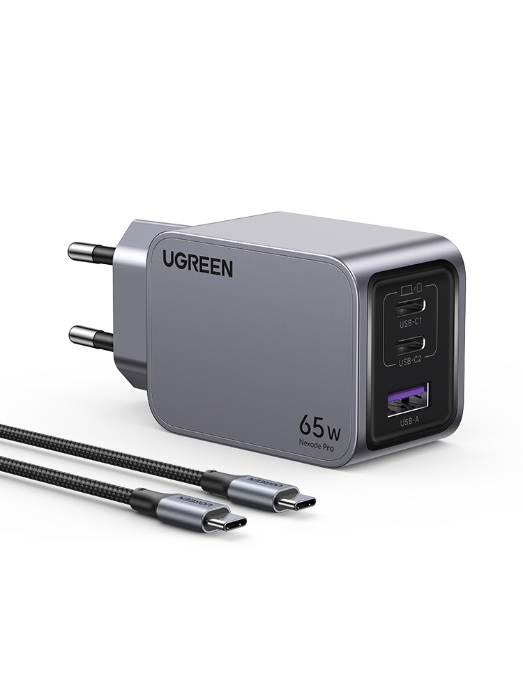 UGREEN 65W Nexode Pro GaN Power Adapter mit USB-C Kabel, Grau