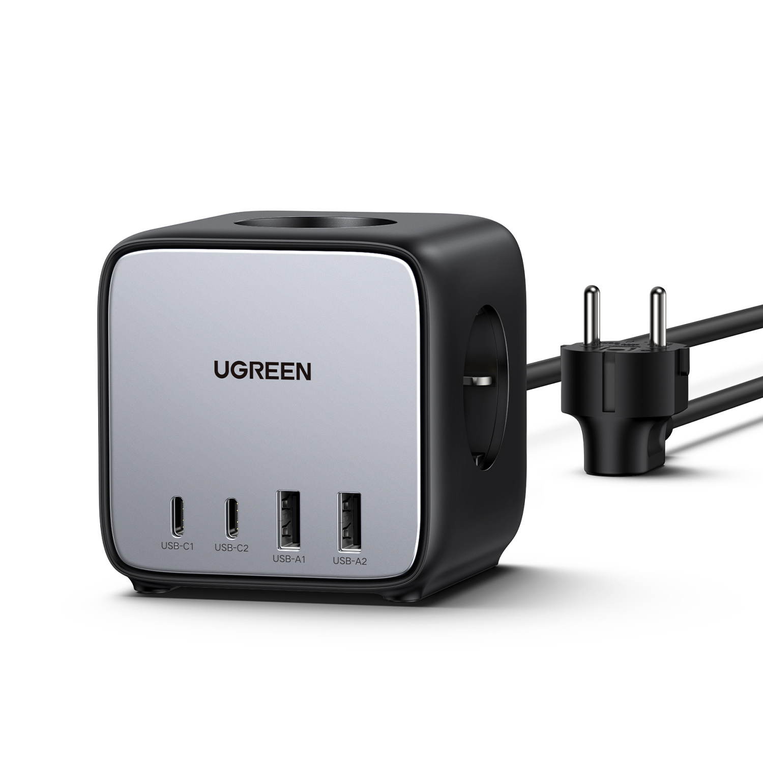 UGREEN 65W Nexode DigiNest Pro GaN USB-A und USB-C Ladegerät, Schwarz/Grau