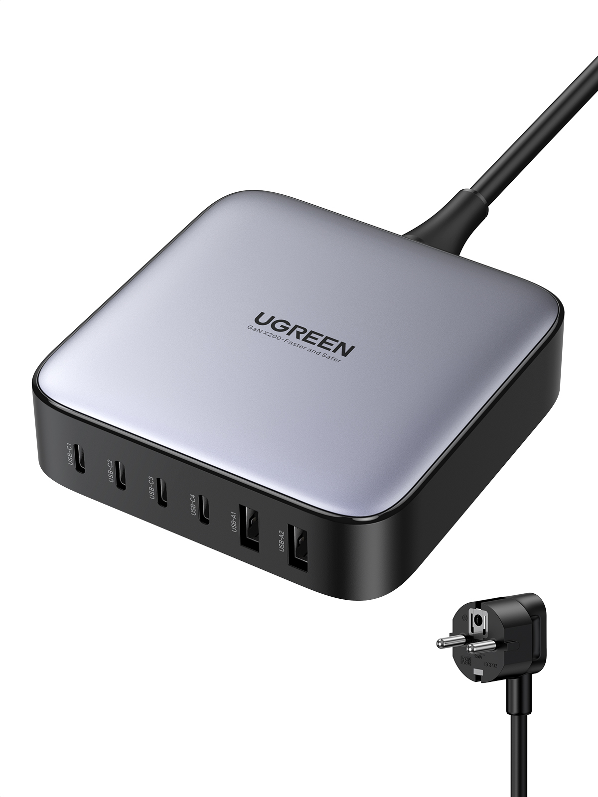 UGREEN 200W Nexode GaN USB-C und USB-A Ladegerät, Grau