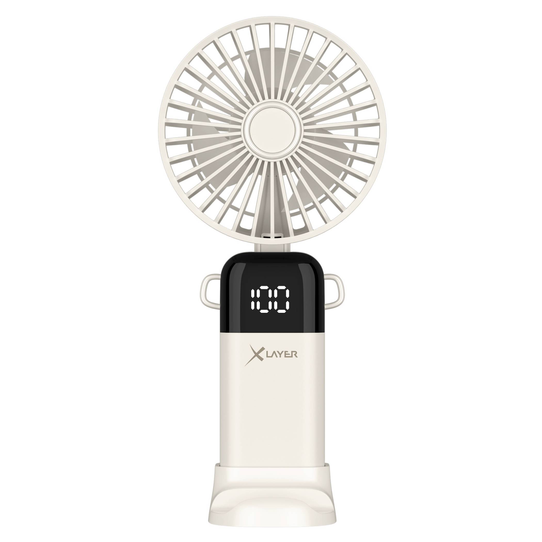 XLayer Handventlilator mit Smartphonehalterung, Beige, Kabellos