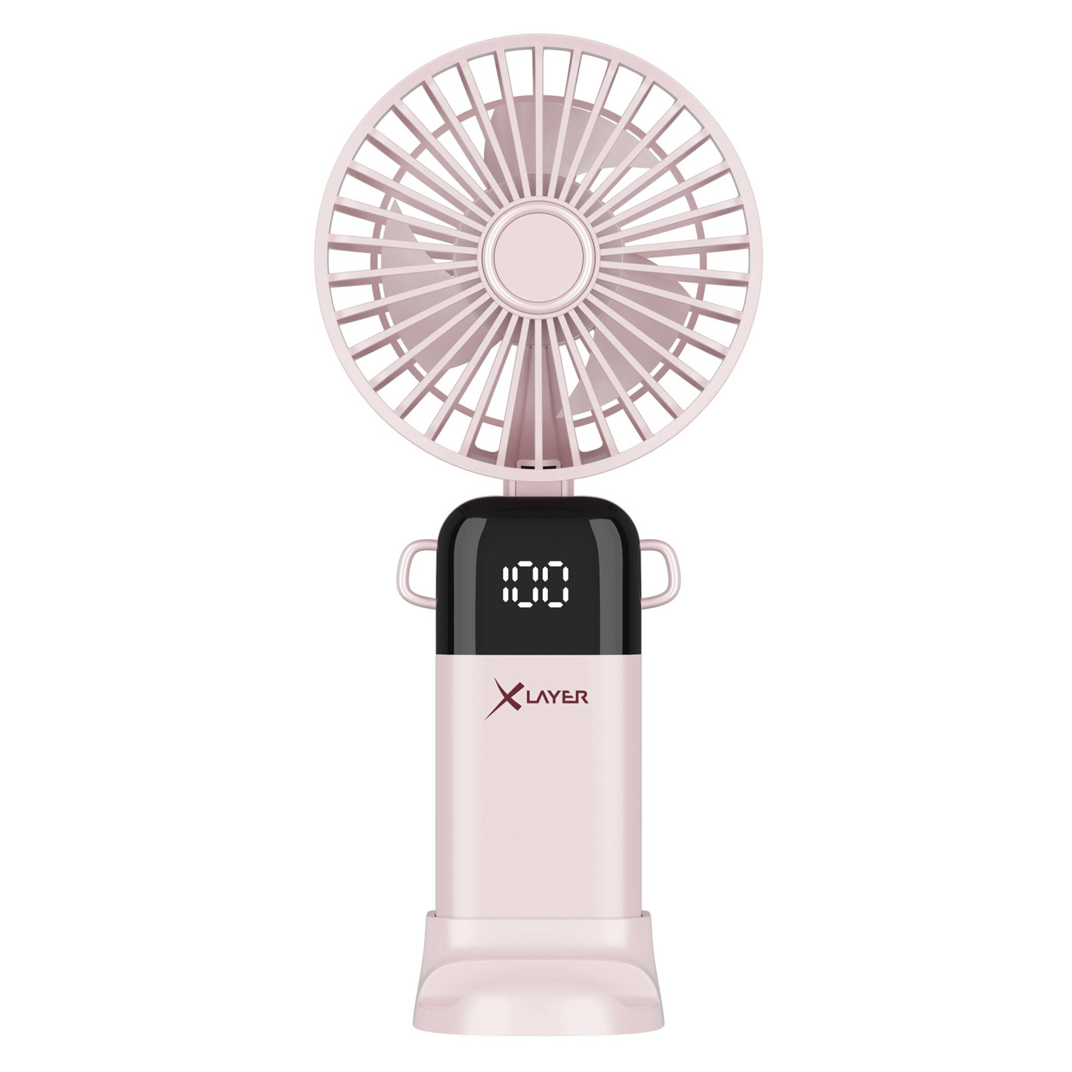 XLayer Handventlilator mit Smartphonehalterung, Rosa, Kabellos