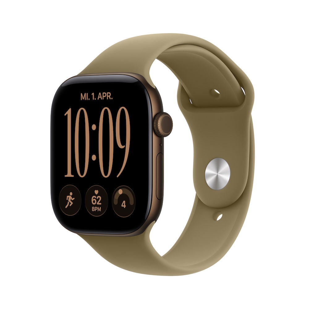 Apple Watch Series 12 Sportarmband, Dunkelbronze, Oliv, 46mm, GPS, M/L