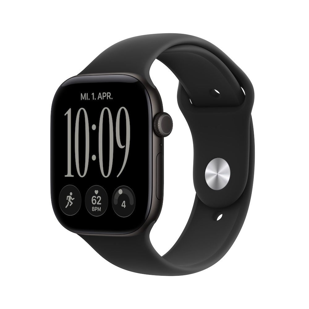 Apple Watch Series 12 Sportarmband, Schwarz, Schwarz, 46mm, GPS + Cellular, M/L