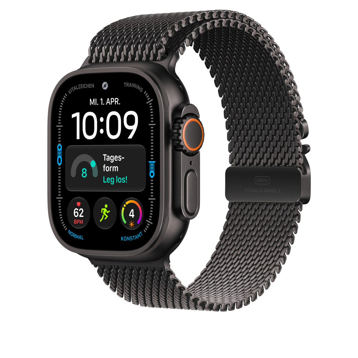 Apple Titan Milanaise Armband, Schwarz, 49mm, Medium
